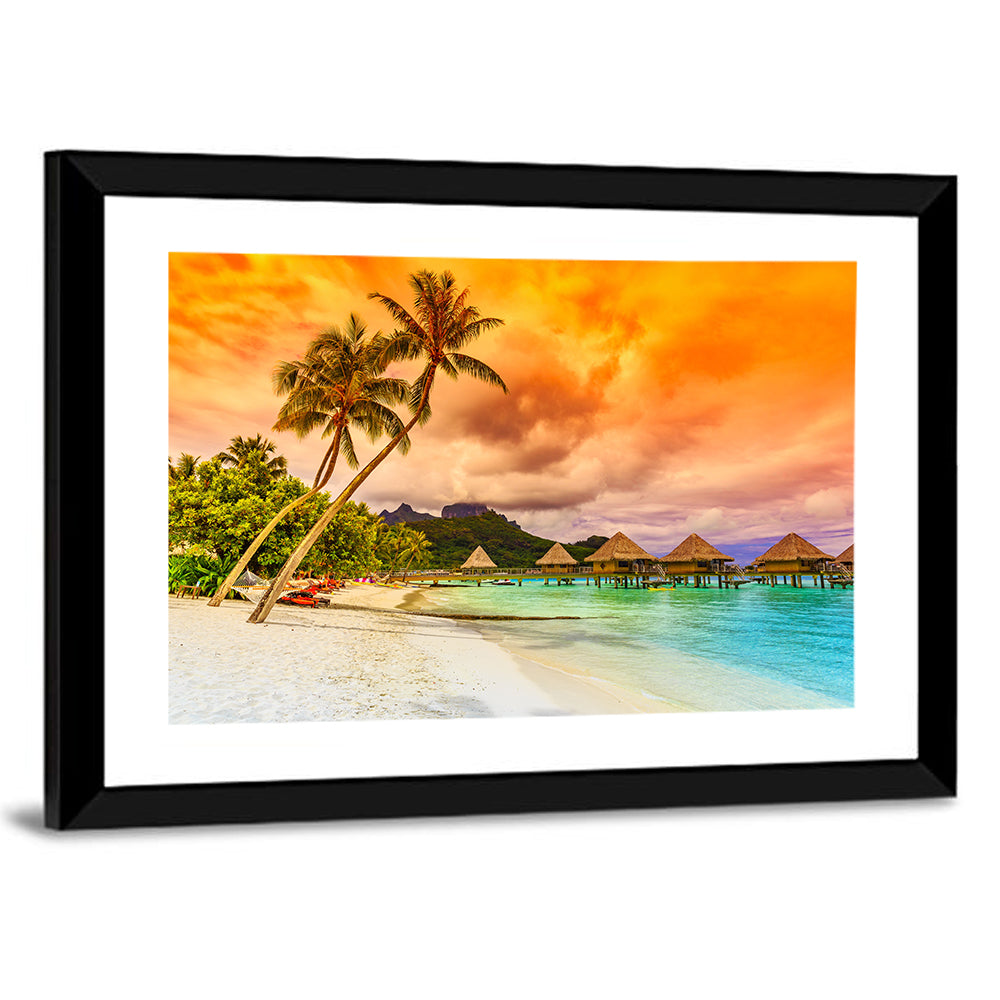 Bora Bora Overwater Bungalows at Sunset Wall Art