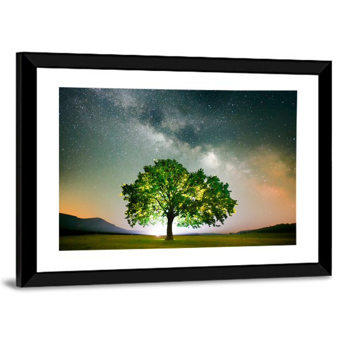 Lone Tree Under Milky Way Wall Art as a framed print