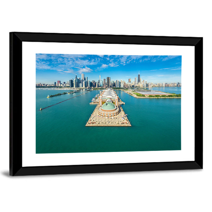 Chicago Navy Pier Aerial View Wall Art as a framed print
