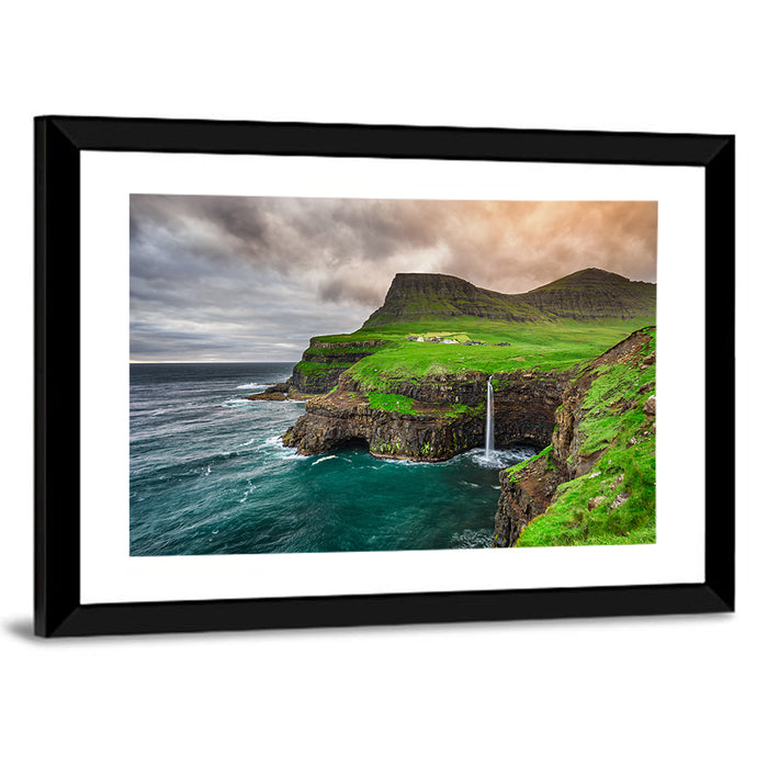 Gásadalur Múlafossur Waterfall Wall Art as a framed print