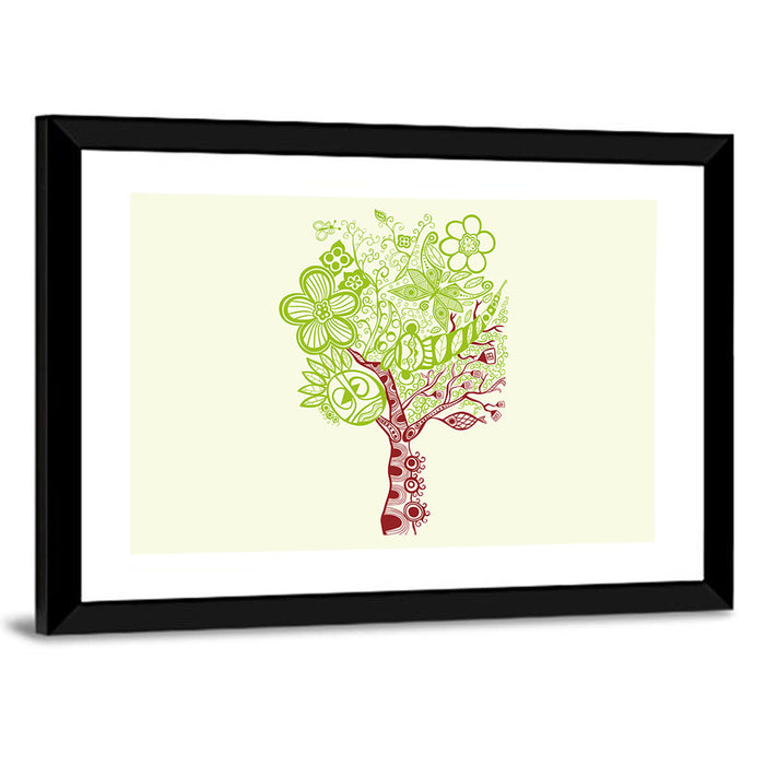 Surreal Tree with Sun Face Wall Art as a framed print
