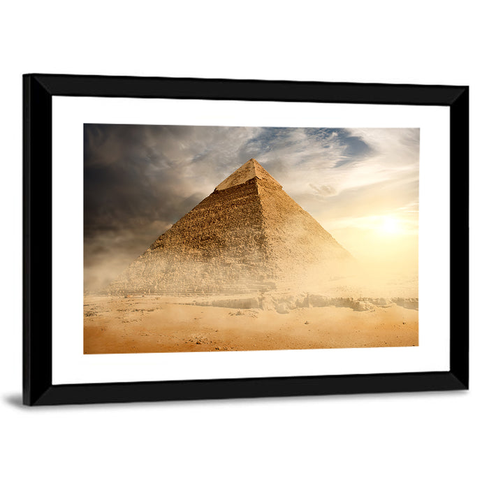Great Pyramid in Desert Dust Wall Art as a framed print