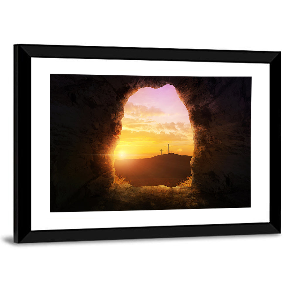 Empty Tomb with Three Crosses Wall Art