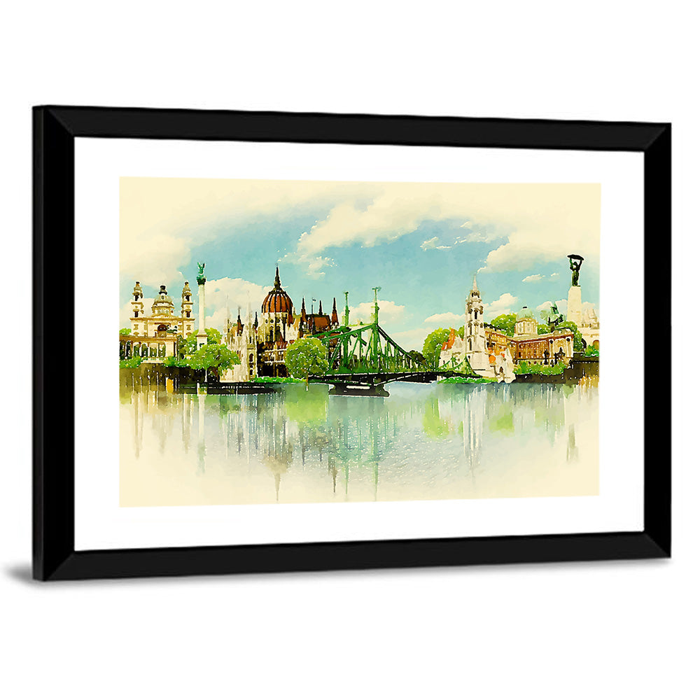 Budapest Riverfront Watercolor Wall Art