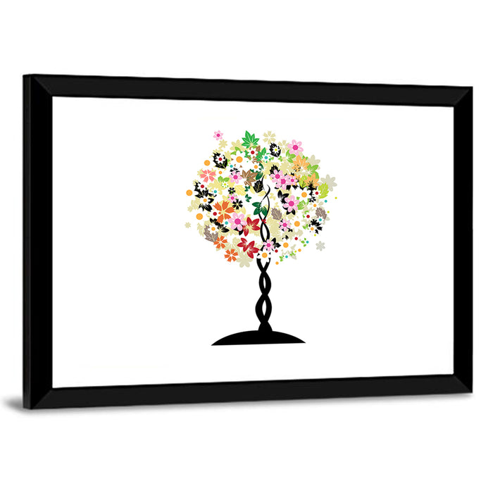 Braided Trunk Floral Tree Illustration Wall Art as a framed print