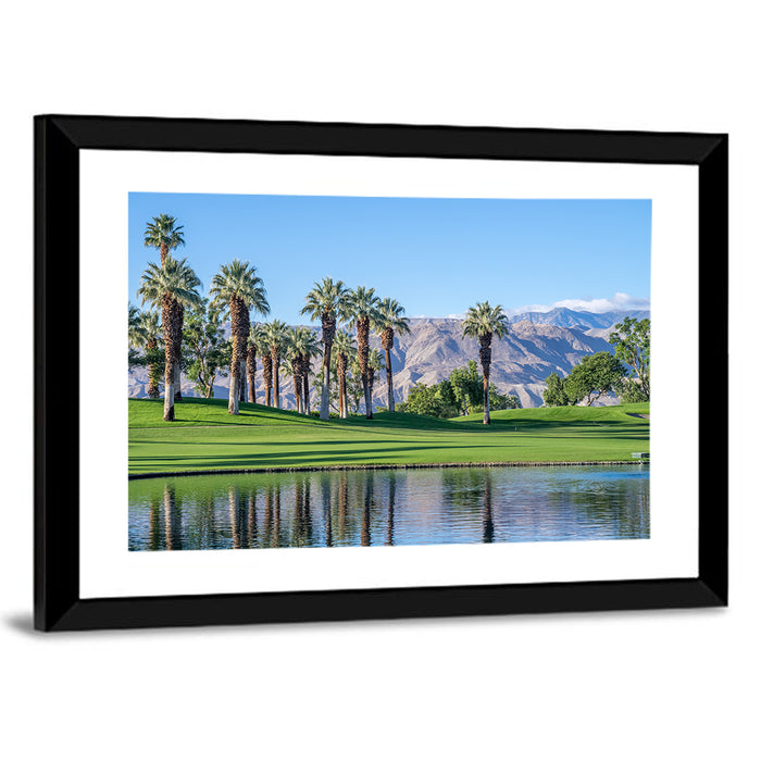Palm Desert Golf Course with Lake Wall Art as a framed print