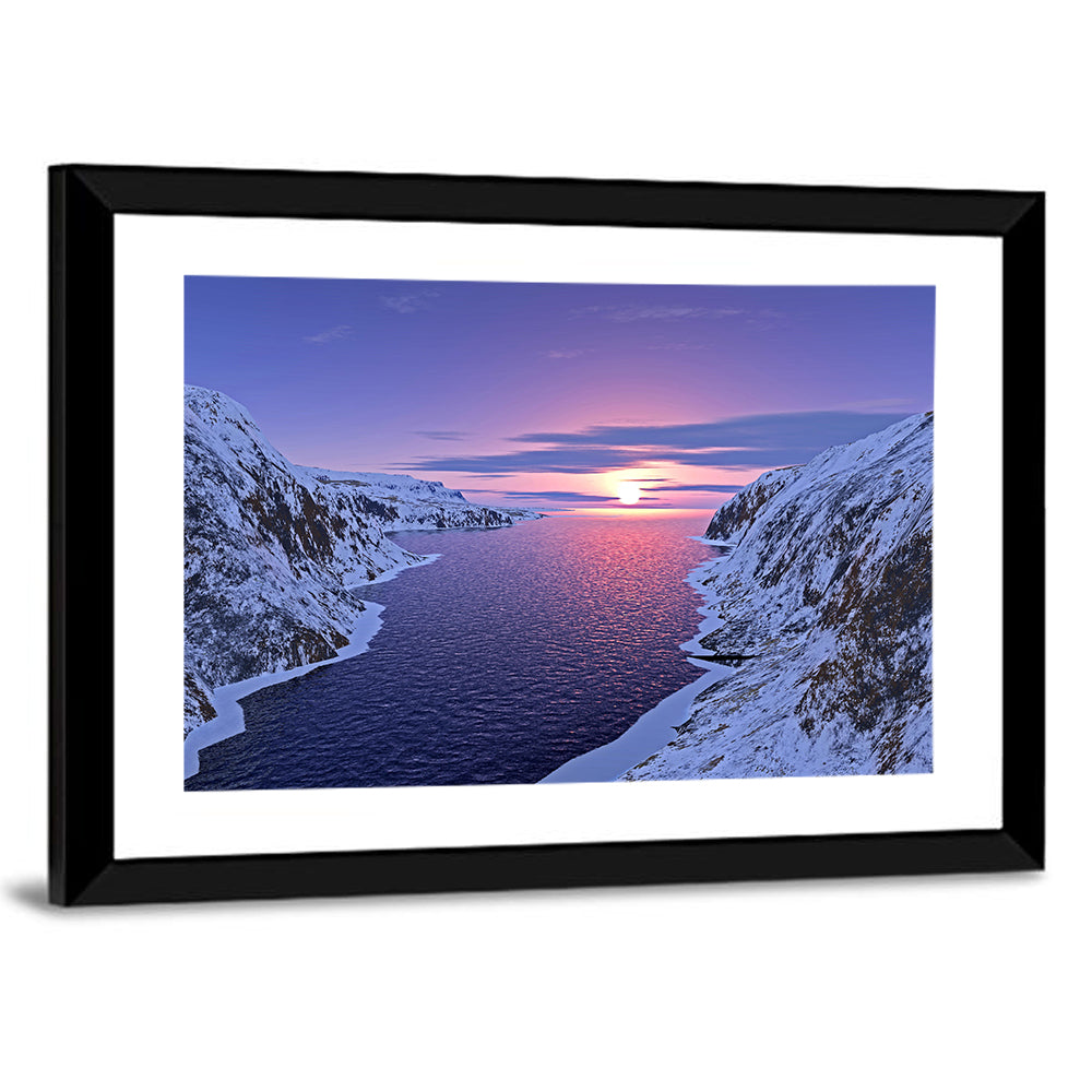 Snow-capped Mountain Fjord Sunset Wall Art