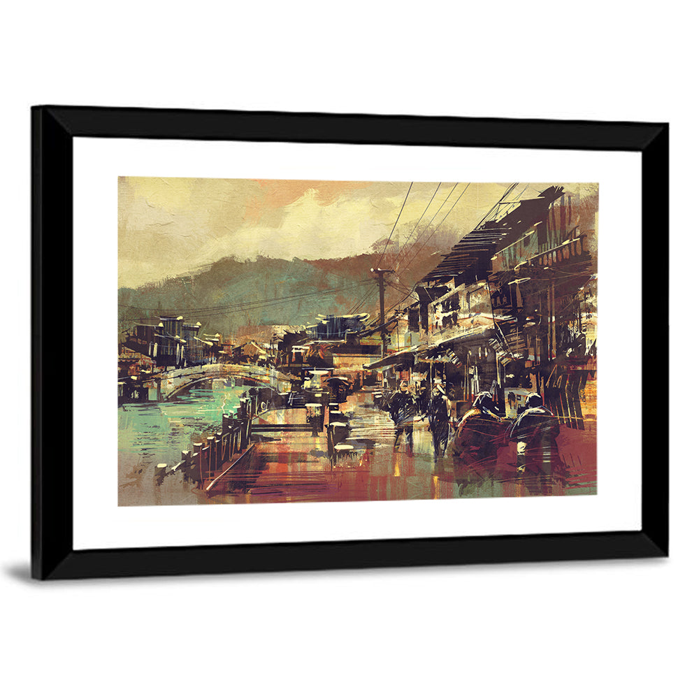 Old Riverside Village at Dusk Wall Art