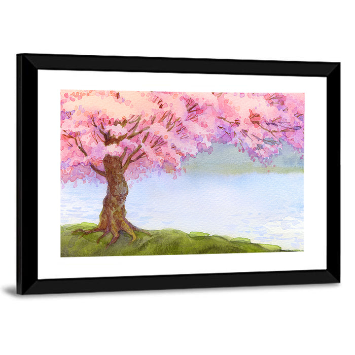Flowering Pink Tree Wall Art as a framed print