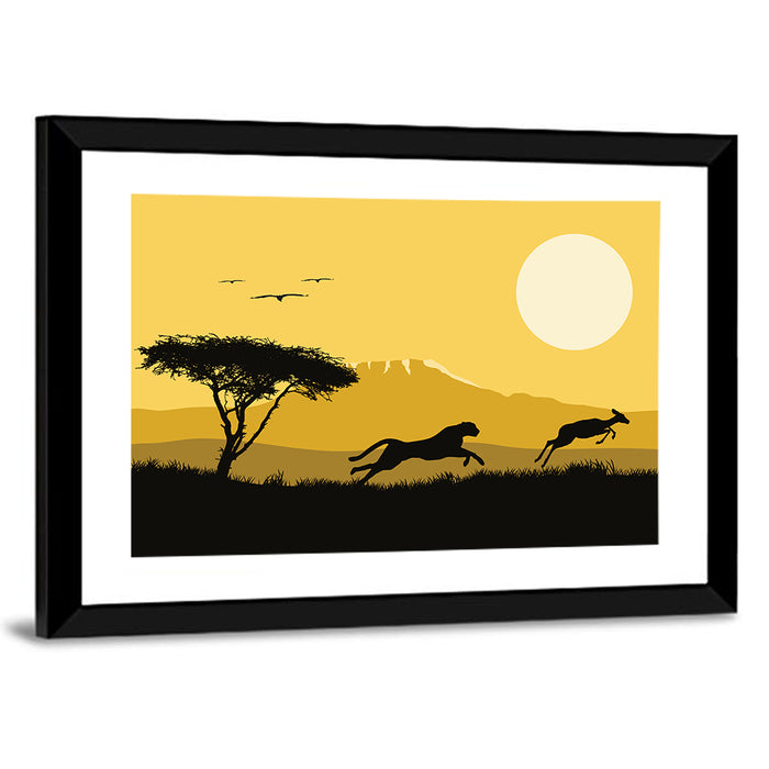 Savannah Sunset Silhouette Wall Art as a framed print