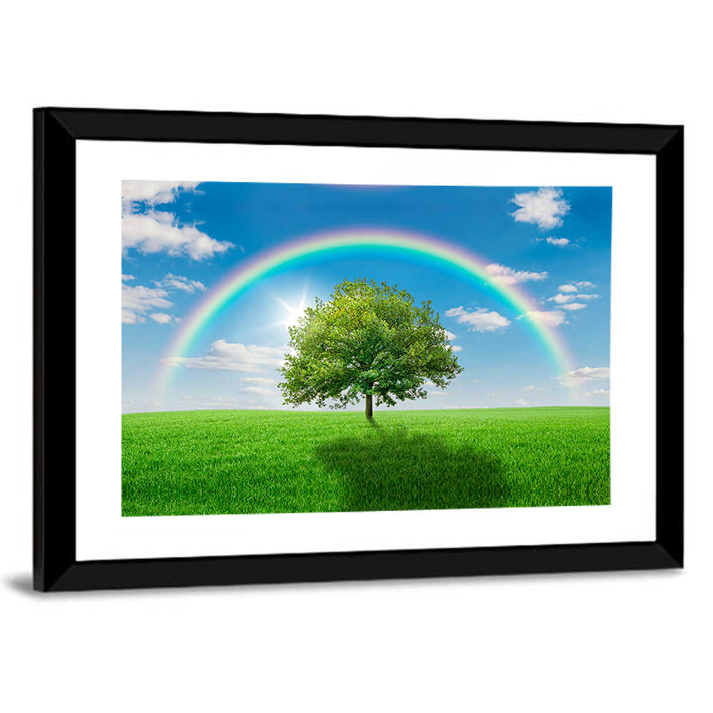 Oak Tree On  Green Meadow Wall Art
