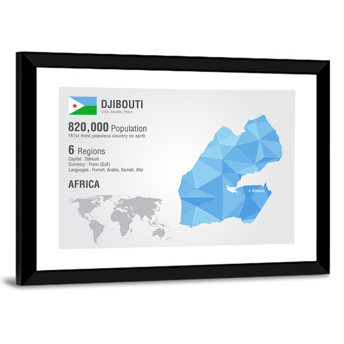 Djibouti Geometric Infographic Map Wall Art as a framed print