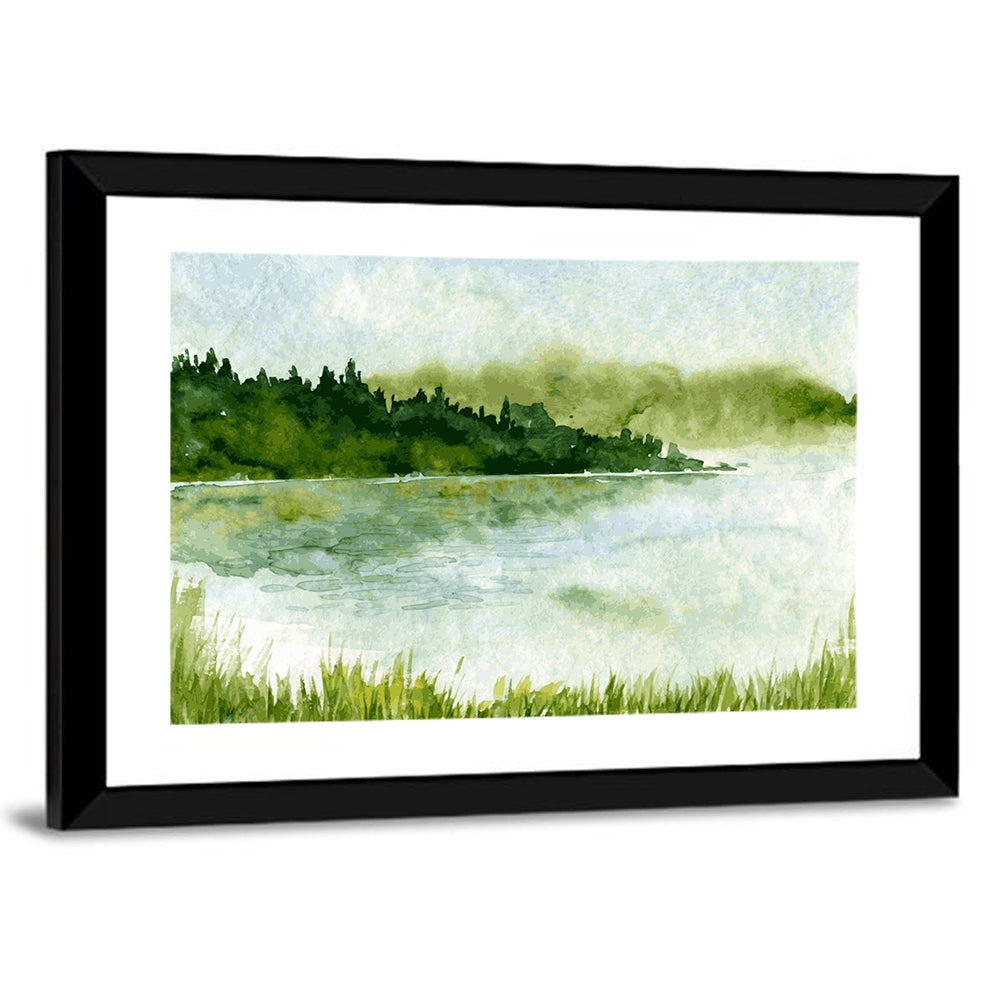 Misty Spruce Lake Landscape Wall Art