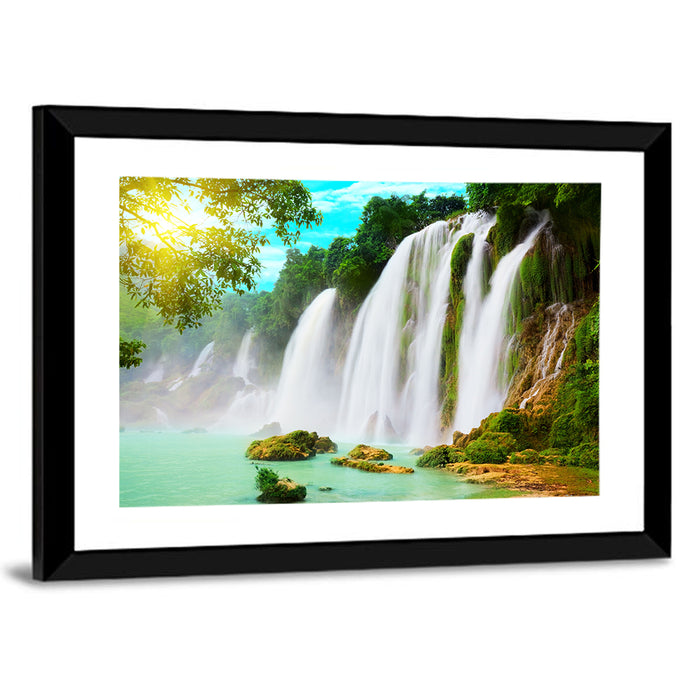 Sunlit Ban Gioc Waterfall Wall Art as a framed print