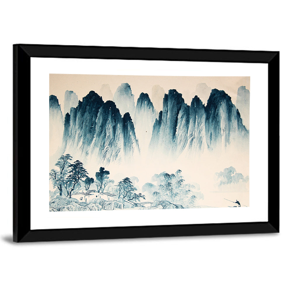 Misty Chinese Ink Wash Landscape Wall Art