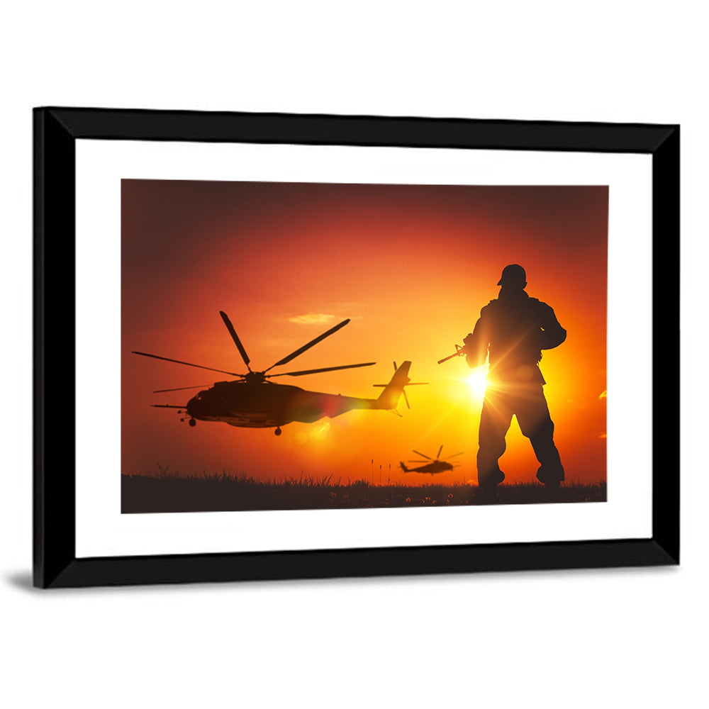 Soldier Silhouette at Sunset Wall Art