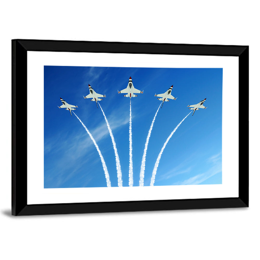 Five Fighter Jets Aerobatic Formation Wall Art