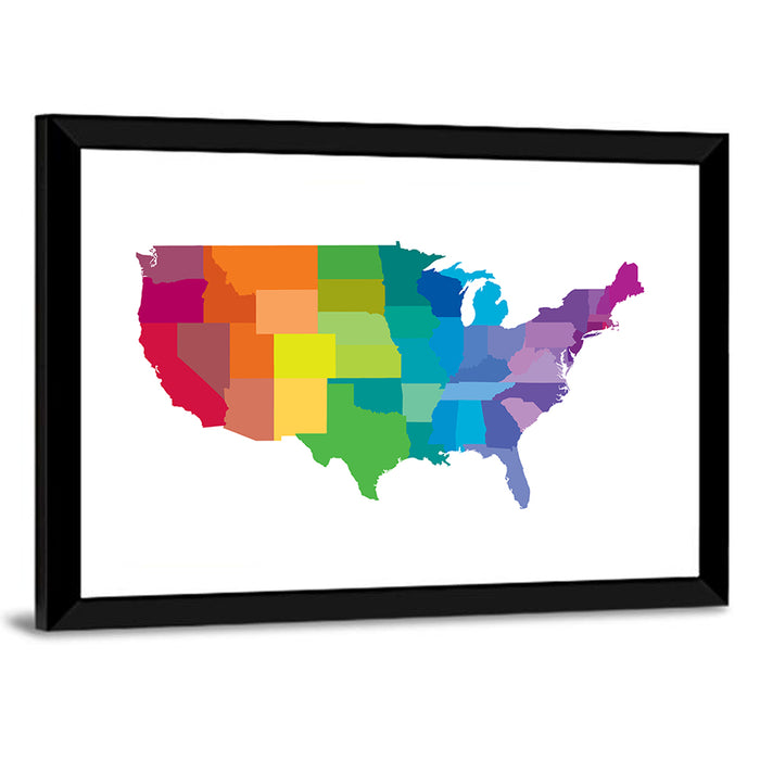 Rainbow United States Map Wall Art as a framed print