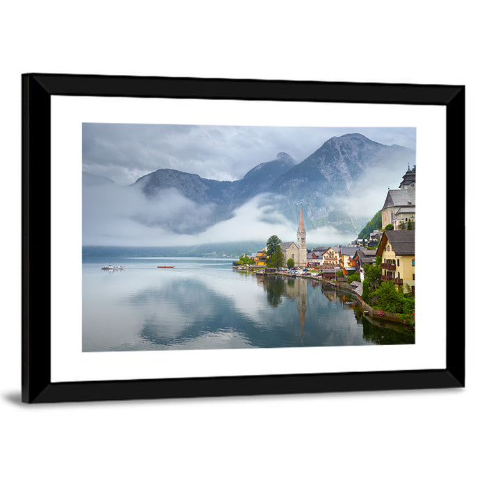Hallstatt Lakeside Village Reflection Wall Art as a framed print
