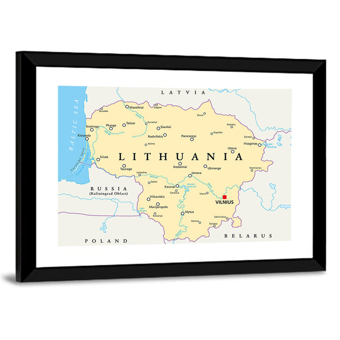 Lithuania Political Map Wall Art as a framed print