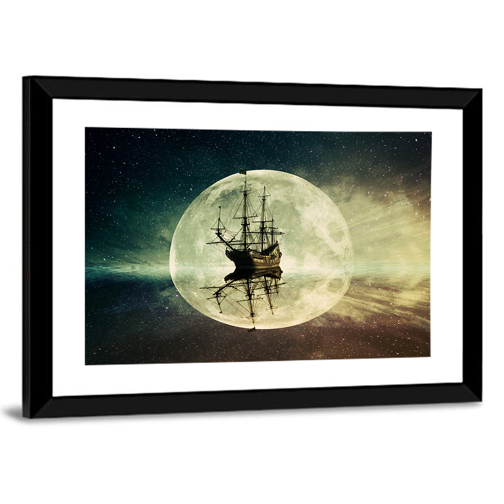 Moonlit Floating Ship Wall Art