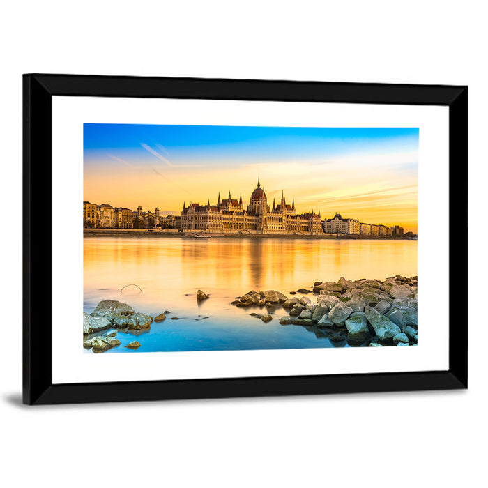 Budapest Parliament at Golden Hour Wall Art as a framed print