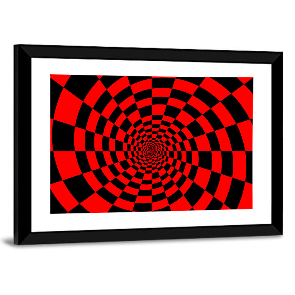 Red and Black Spiral Checkerboard Wall Art