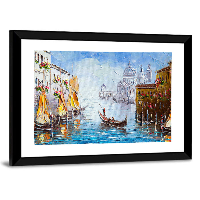 Venetian Canal Watercolor Wall Art as a framed print