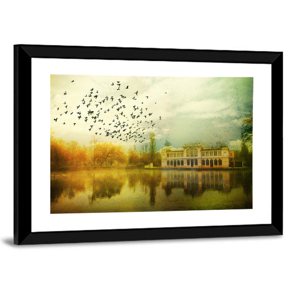 Old Mansion with Flock of Birds Wall Art