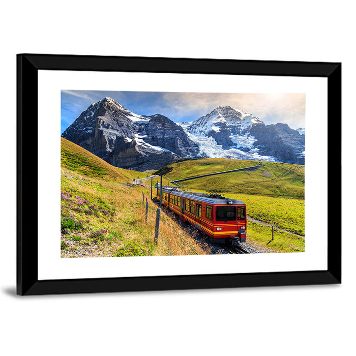 Grindelwald Red Mountain Train Wall Art as a framed print