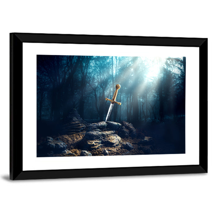 Enchanted Sword in the Stone Wall Art as a framed print