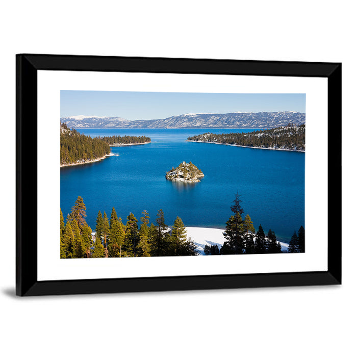 Emerald Bay Winter View Wall Art as a framed print