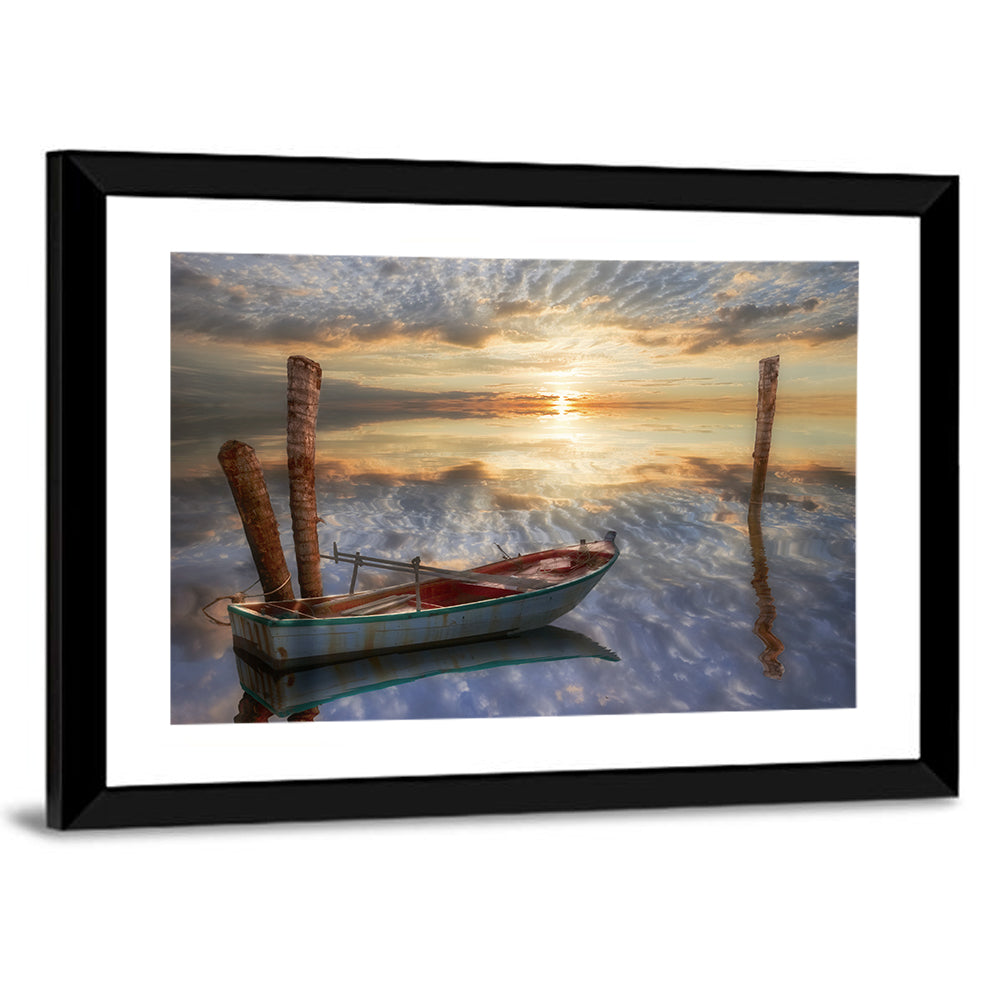 Old Lonely Boat In Lake Wall Art