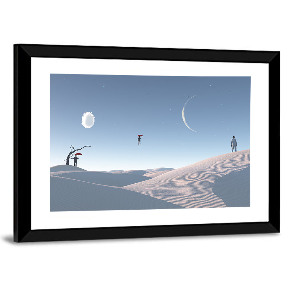 Red Umbrella in Surreal Desert Wall Art