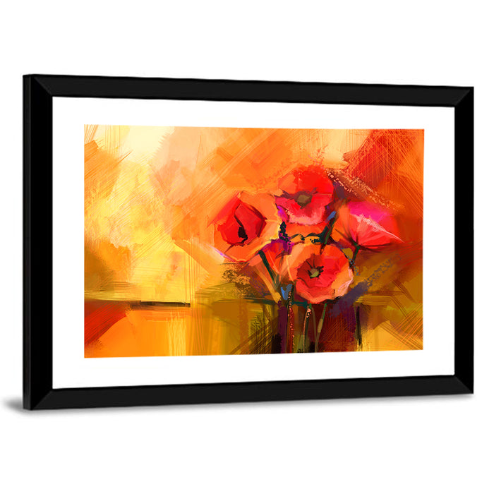 Impasto Red Poppy Bouquet Wall Art as a framed print