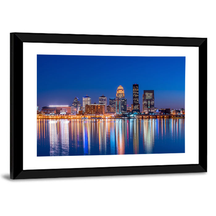 Downtown Louisville Skyline at Night Wall Art as a framed print