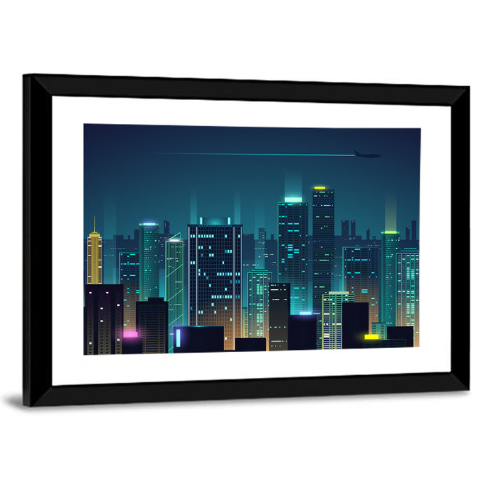 Abstract Night City Skyline Wall Art as a framed print