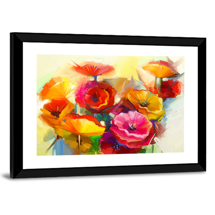 Impasto Poppy Bouquet Wall Art as a framed print