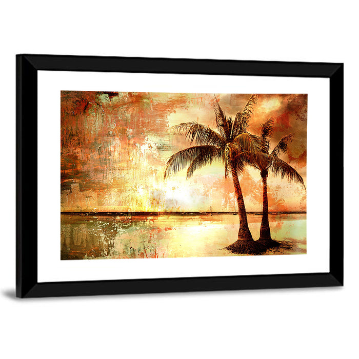 Tropical Beach Sunset Wall Art as a framed print