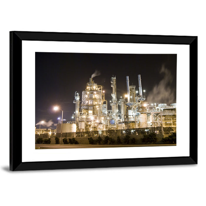 Industrial Refinery Nightscape Wall Art as a framed print