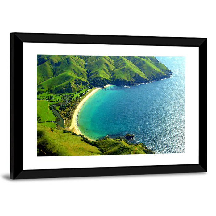 Taupo Bay Aerial View Wall Art as a framed print