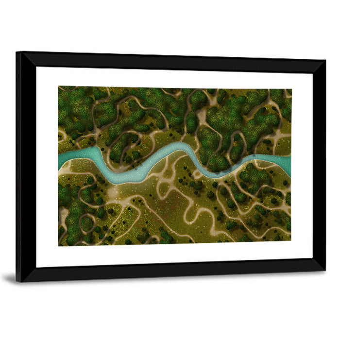 Winding River Trail Aerial Wall Art as a framed print
