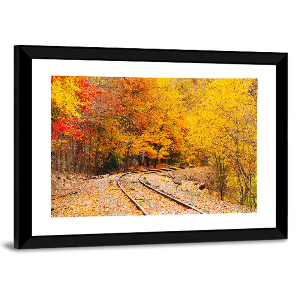 Curving Railroad Through Autumn Forest Wall Art