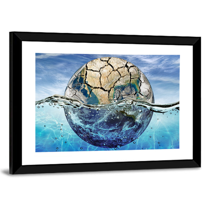 Half-submerged Planet Concept Wall Art as a framed print
