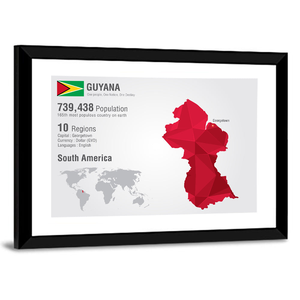 Guyana Low-poly Map Infographic Wall Art