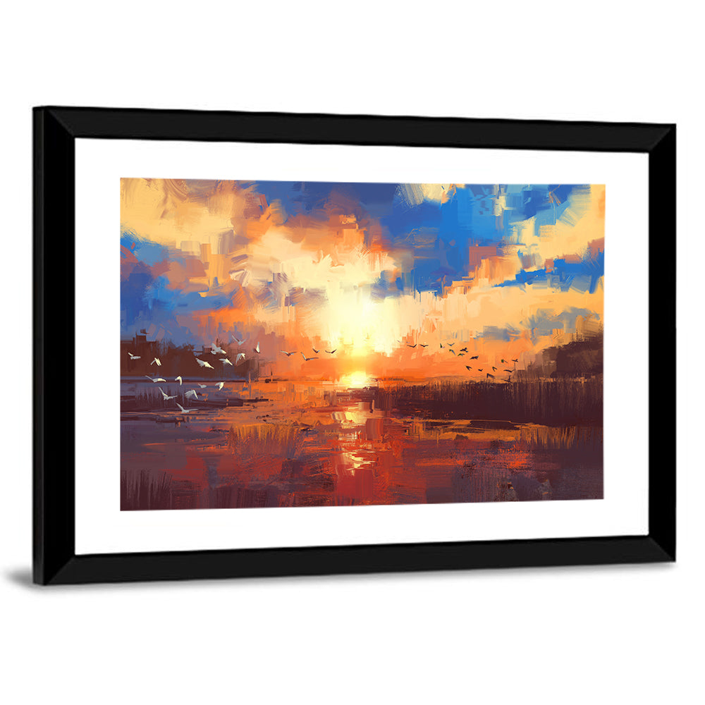 Golden Sunset Over Lake Wall Art