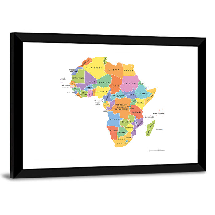 Colorful Africa Political Map Wall Art as a framed print