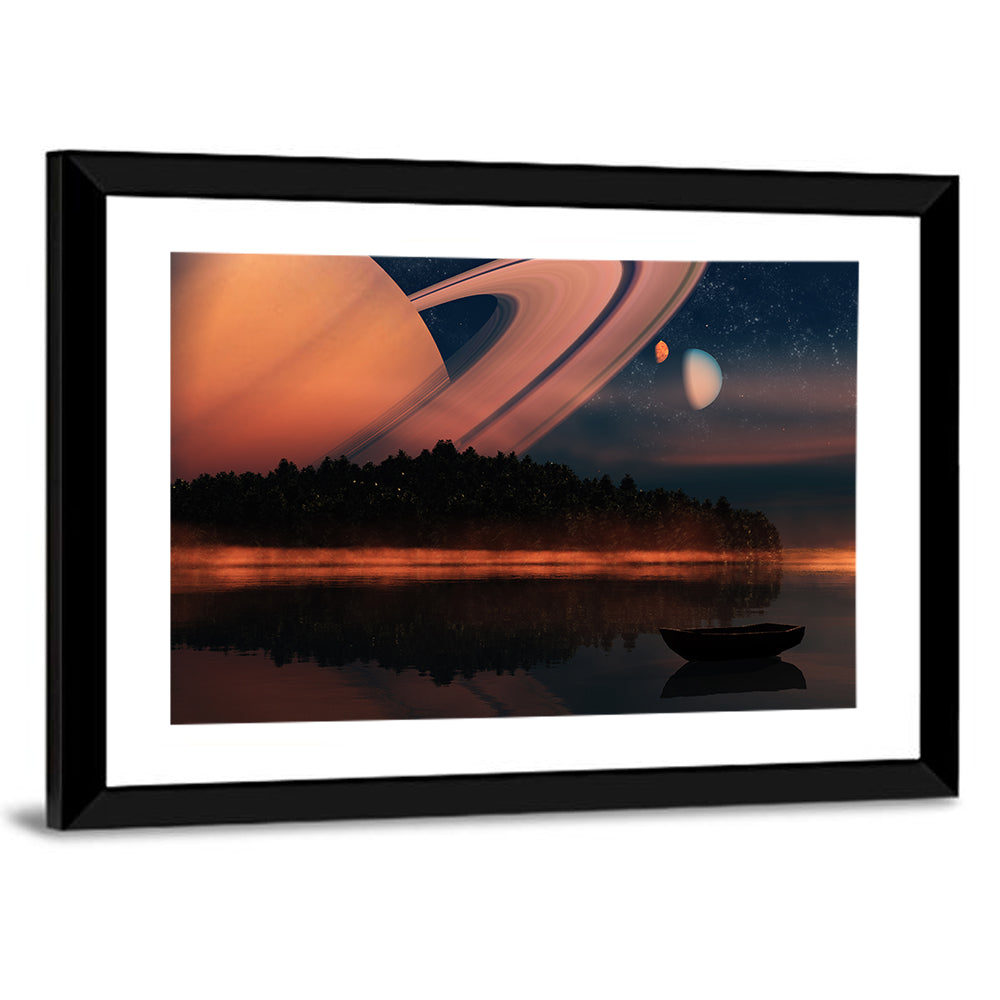 Ringed Planet Over Alien Lake Wall Art