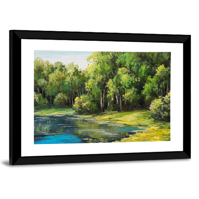 Tranquil Forest Lake Wall Art as a framed print