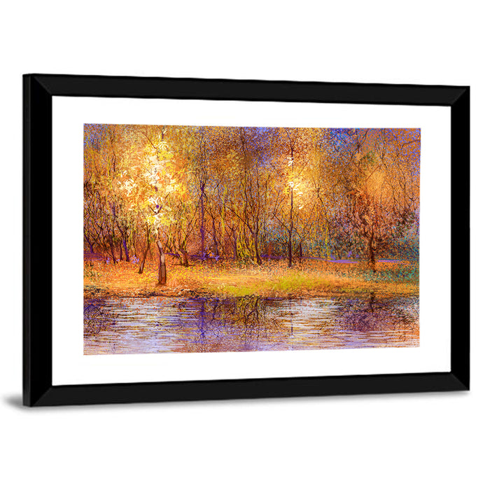 Autumn Lake Reflection Wall Art as a framed print